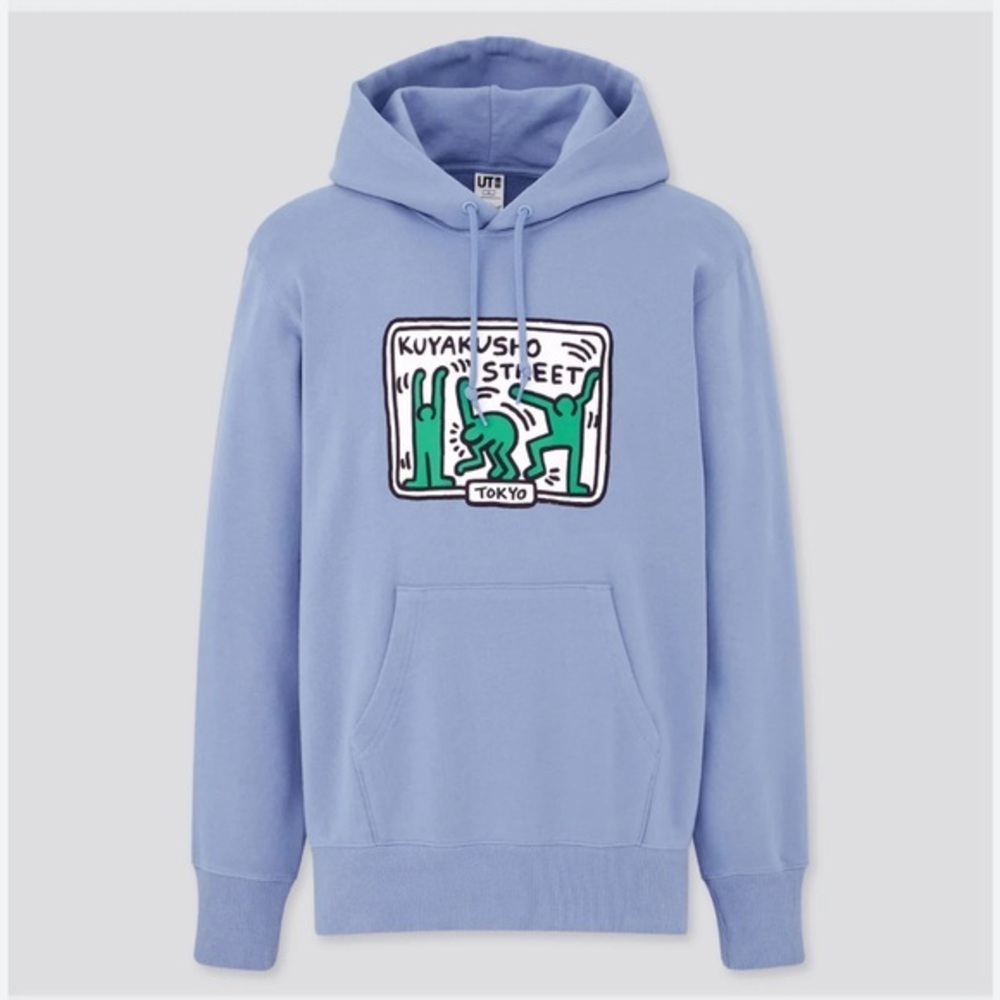 KEITH HARING TOKYO COTTON BLUE HOODIE PULLOVER SWEATSHIRT S